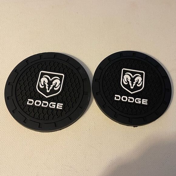 Dodge Logo Car Cup Holder Coasters set of 2 Black with White NWT - Picture 1 of 4